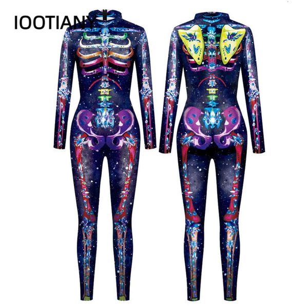 Body estampado esqueleto de caveira 3d, 7 cores, fantasia de halloween para mulheres, vestido extravagante, roupa adulto