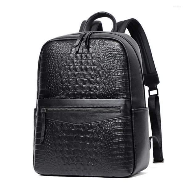 Mochila padrão de crocodilo homens mulheres 15 polegadas laptop mochilas europeias e americanas moda bolsa de viagem cabeça primeira camada de couro