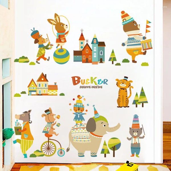 Adesivos de parede 1 animal bonito dos desenhos animados para o quarto das crianças decoração do quarto do bebê jardim de infância backview 3d arte mural