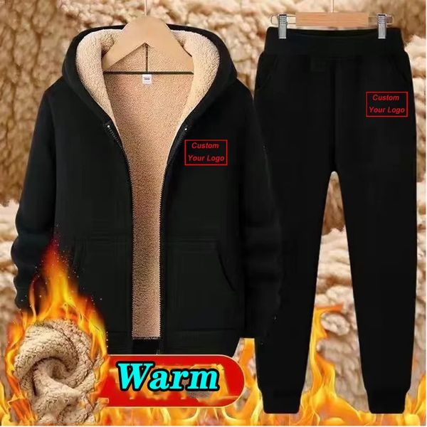 Tracksuits masculinos conjuntos de treino homens cordeiro cashmere inverno lã com capuz moletom grosso quente sportswear masculino terno de duas peças conjunto casual 231021