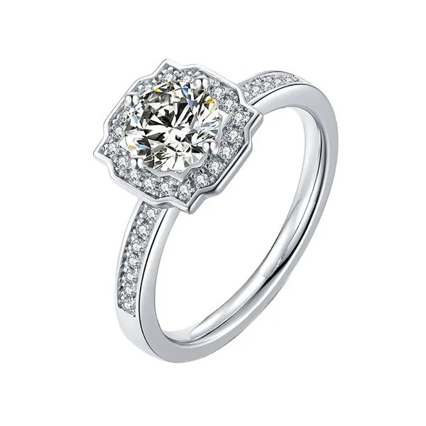 925 prata esterlina casamento para mulheres 1ct d-color vvs1 almofada corte moissanite halo anéis de noivado