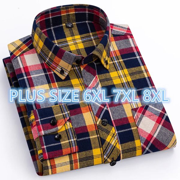 Camisas casuais masculinas plus size 7xl 8xl camisa masculina manga longa 100% algodão outono primavera roxo xadrez moda magro ajuste namoro casual camisa de verificação 231020