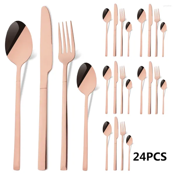 Conjuntos de louça 24 pcs Rose Gold Talheres Conjunto de Aço Inoxidável Faca Faca Garfo Colher de Café Home Talheres Talheres