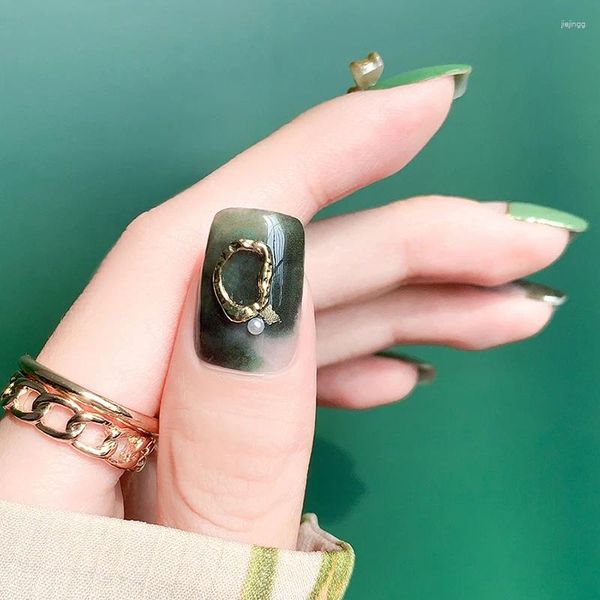 Unghie finte Adesivi per unghie senza sigillo color smeraldo Toppa impermeabile verde anno vento nazionale per indossare l'armatura