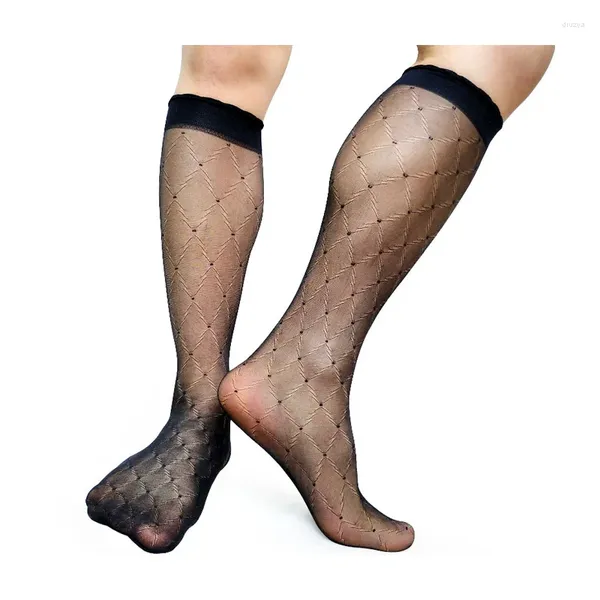 Herrensocken, hochwertige Herren-Softy-Nylon-Seide, transparent, kariert, durchsichtig, sexy, schwuler männlicher Strumpf, Fetisch-Kollektion, Schlauchstrümpfe