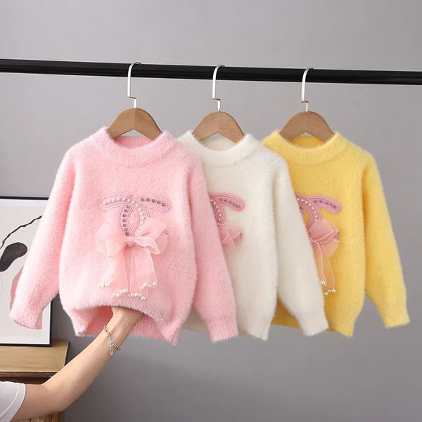 Cardigan Ragazze Maglione in pile di visone 2023 Bambini medio-grandi Autunno Inverno Camicia ispessita Moda Inverno Rosa Taglia 110 150 231021