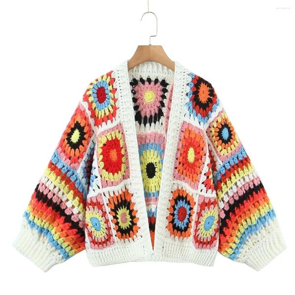 Maglieria da donna Donna Granny Square Crochet modello carino cardigan fiore designer spolverino aperto in maglia per