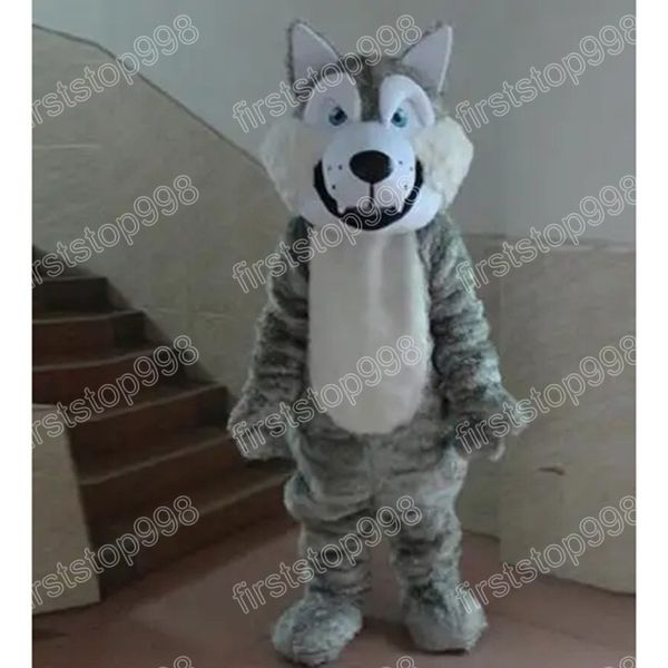 Halloween cinza lobo mascote traje de alta qualidade dos desenhos animados anime tema personagem adultos tamanho festa de natal ao ar livre publicidade outfit terno