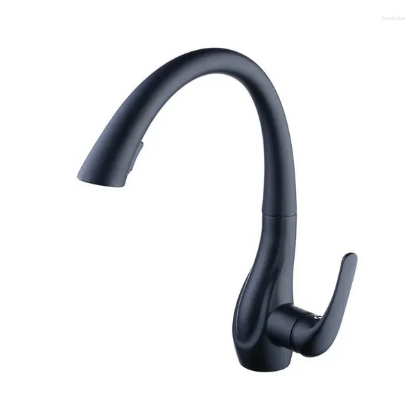 Torneiras de cozinha Design Pull-Down Torneira Preto Matte Pia com Pulverizador de Funções Duplas 1 ou 3 Buracos