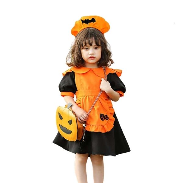 Halloween-Kostüm für Damen, Designer-Cosplay-Kostüm, Halloween-Kostüme, Farbkostüme, Kürbis-Cosplay-Kostüme, Geisterfest, Mottoparty, Orange Fledermausmädchen für Kinder