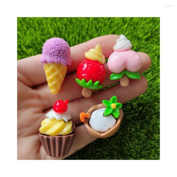 Flores decorativas fofas de frutas, sorvete, cupcake, cabochões de resina com parte traseira plana, álbum de recortes para decoração de telefone, acessórios de artesanato de joias diy