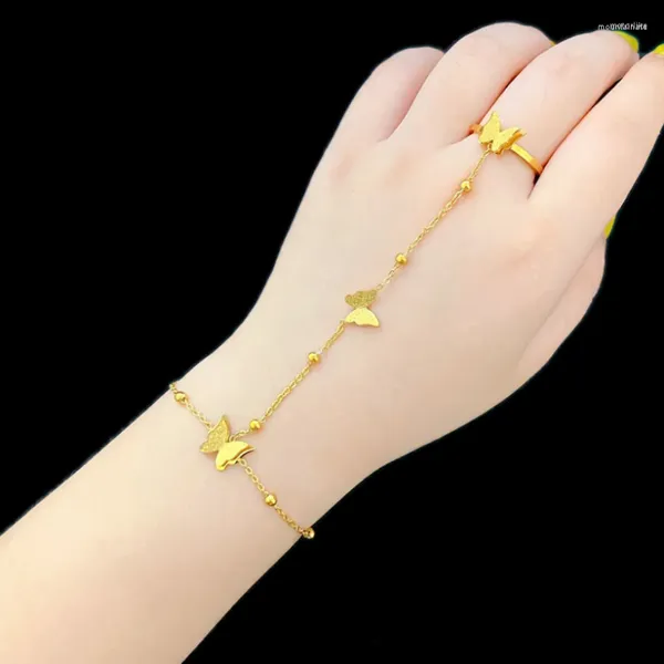 Link pulseiras 316l aço inoxidável moda jóias de luxo frisado esfrega borboleta charme volta anel de corrente tudo em um para mulher