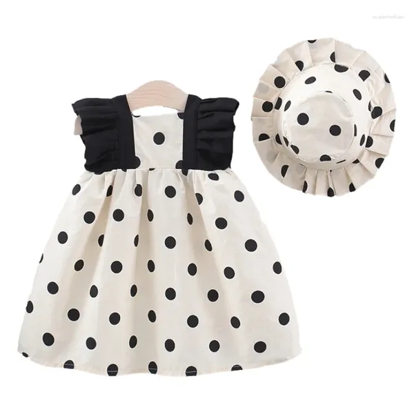 Mädchen Kleider TaoziBaby Sommer Baby Polka Dot Baumwolle Prinzessin Kleid Fliegende Ärmel Zu Senden Sonnenhut