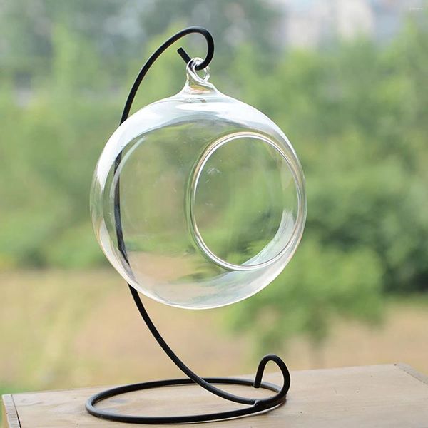 Novidade itens criativo castiçal suporte para casa decoração de ferro lanterna de metal pendurado vidro globo vela ornamento titular