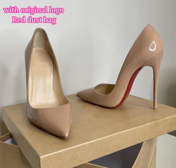 Salto alto feminino 8cm 10cm 12cm designer stilettos preto vermelho brilhante fundo nude couro patente salto alto feminino