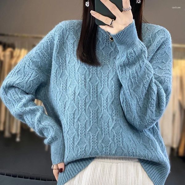 Kadın Sweaters O-Neck Kadınlar için Gevşek Saf Yün Örgü Jumpers Kadın Tulunma Yün Kıyafetler Moda 2023