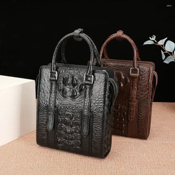 Pastas de crocodilo pele de osso masculino maleta vertical bolsa de couro genuíno negócio casual ombro crossbody bolsa 45