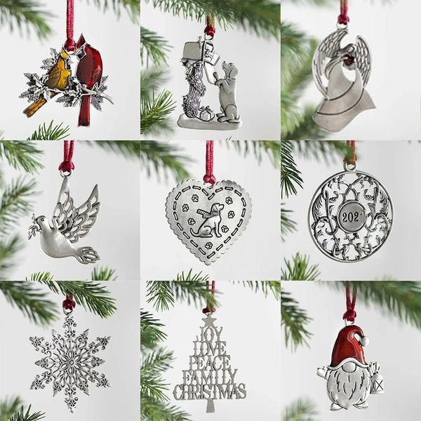 Ciondolo decorativo per albero di Natale, ornamenti in metallo appesi, Babbo Natale, fiocco di neve, albero di Natale, pupazzo di neve, ghirlanda di animali