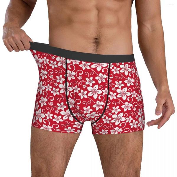 Unterhose, tropische Blumenunterwäsche, rote Blumen, bequemer Druck, Shorts, Slips für Herren, 3D-Beutel, Übergröße, Boxer