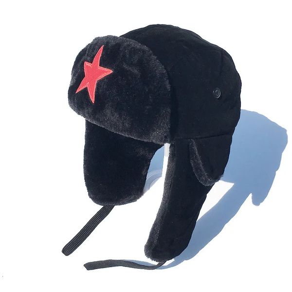 Шляпы со скупыми полями Lei Feng Hat, мужская и женская зимняя теплая плюшевая толстая защита от холода, защита ушей для езды на велосипеде, красная пятиконечная звезда C92 231021