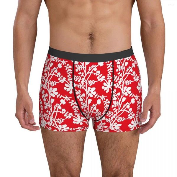 Cuecas plantas imprimir roupa interior vermelho e branco homem costumes respirável boxer shorts qualidade breve plus size