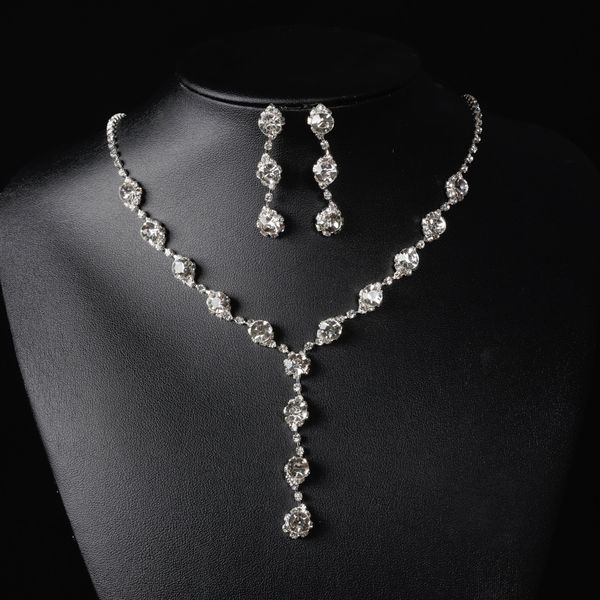 Crystal Rhinestones Jóias de casamento Moda de prata Colar de colar de brincos brilhantes