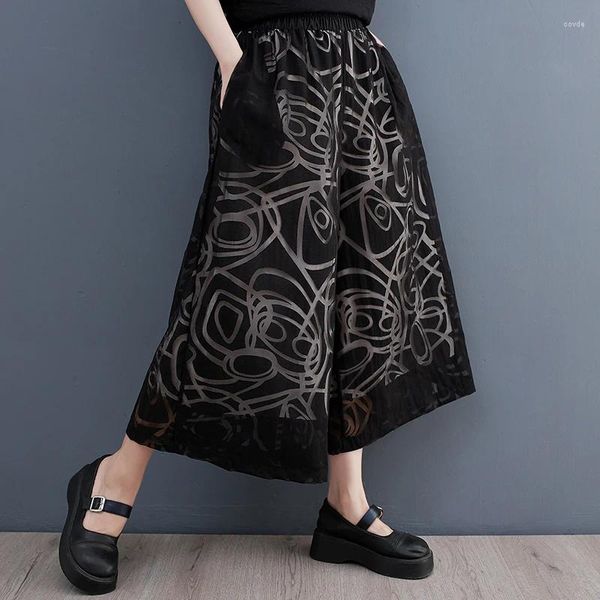 Frauen Hosen 2023 Ankunft Japanischen Stil Drucken Patchwork Mesh Chic Mädchen Lose Sommer Breite Bein Street Fashion Frauen Casual