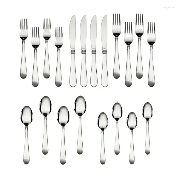 Set di stoviglie Set di posate in acciaio inossidabile da 20 pezzi Servizio di stoviglie in argento per 4 cucchiai e bacchette Ristorante Cucharas Tabl portatile