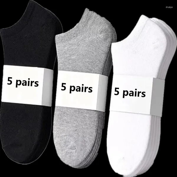 Meias masculinas 5 pares baixos mensocks para homens corte cor sólida preto branco cinza respirável algodão esportes masculino curto mulheres