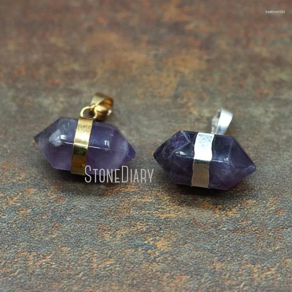 Colares de pingente PM5630 10pcs Roxo Ametista Quartz Crystal Petite Nugget 24K Ouro ou Prata Banhado Jóias