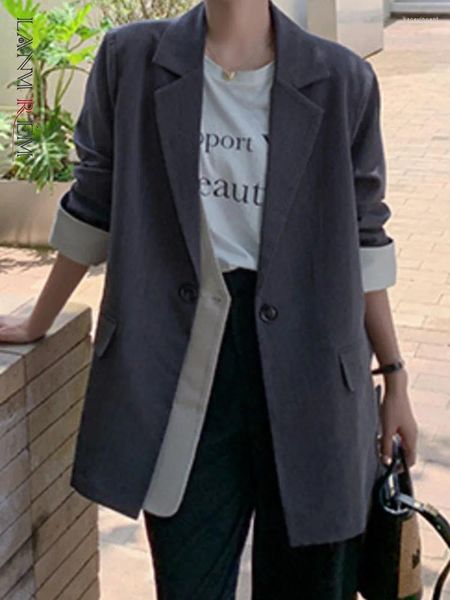 Abiti da donna LANMREM Cappotto blazer patchwork coreano per donna Cappotto singolo a maniche lunghe in colore a contrasto Cappotti di fascia alta 2023 Autunno 2YA3695