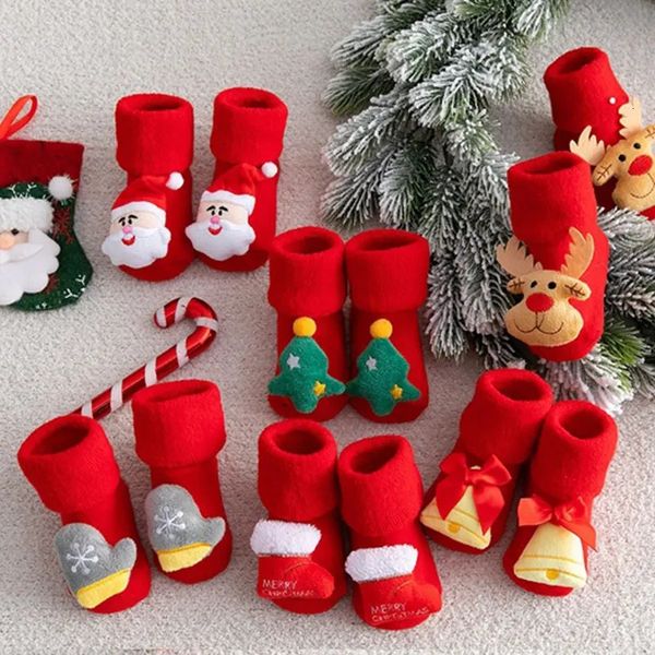 Детские носки для девочек и мальчиков, утепленные хлопковые носки с принтом для малышей, рождественские короткие шорты для новорожденных 231021