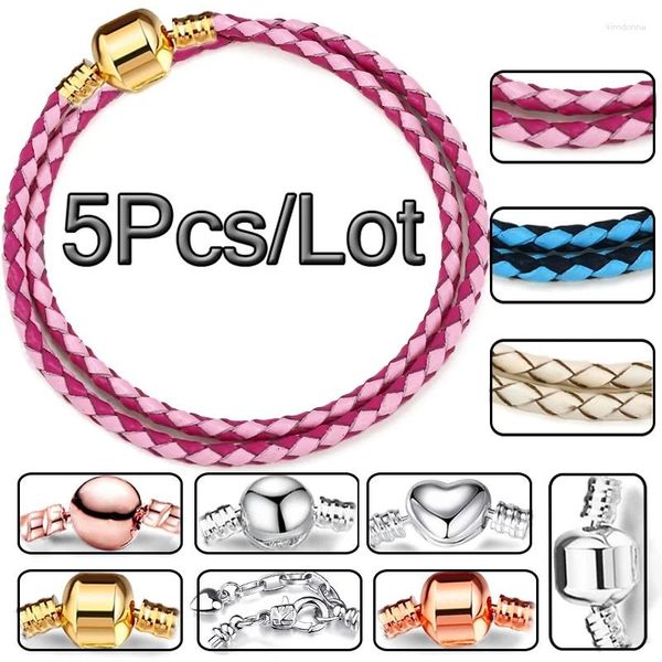 Braccialetti con ciondoli 5 pz/lotto Catena in pelle di lusso con perline da 16 cm-21 cm Braccialetti per donna Uomo Pulseras Gioielli all'ingrosso