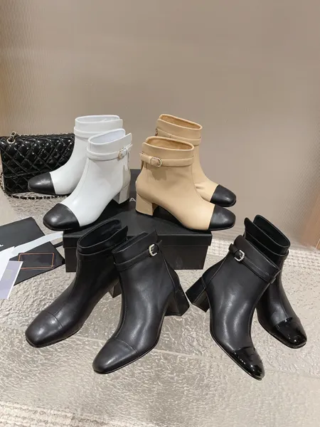 Sonbahar ve kış yeni varış marka tasarımcısı moda kadın ayak bileği kalın topuklular kısa yarım üst yüksek kaliteli orijinal deri ayakkabı inci topuk kadın ccity botlar siyah