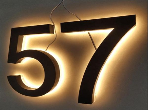 Andere Wohnkultur Metall 3D LED Hausnummern Licht Outdoor Wasserdicht El Türschilder Edelstahl Leuchtende Buchstaben Zeichen Adresse N9292618