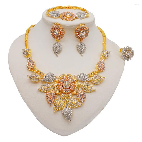 Halskette Ohrringe Set Brautmode Dubai Goldfarbe Nigerian für Frau Hochzeit Afrikanische Perlen Schmuck Großhandel Design