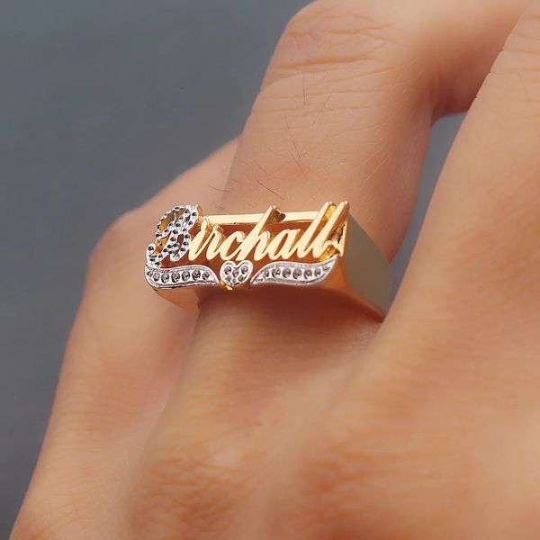 Anéis de casamento Placa de identificação personalizada Anel de aço inoxidável Jóias Personalizadas Nome 3D Anéis Mulheres Homens Chunky Anel Masculino Presente de Natal 231021