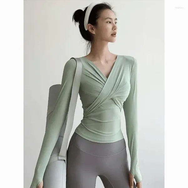 Aktive Shirts Langarm Yoga T-shirt Top Frauen Herbst Und Winter Tanz Training Anzug Enge Abnehmen V-ausschnitt Sport Fitness Kleidung