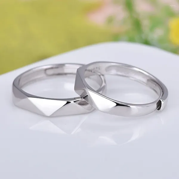 Anéis de cluster 4mm largura losango sobreposição abertura casal anel ajustável cobre banhado platina homens mulheres dedo jóias atacado