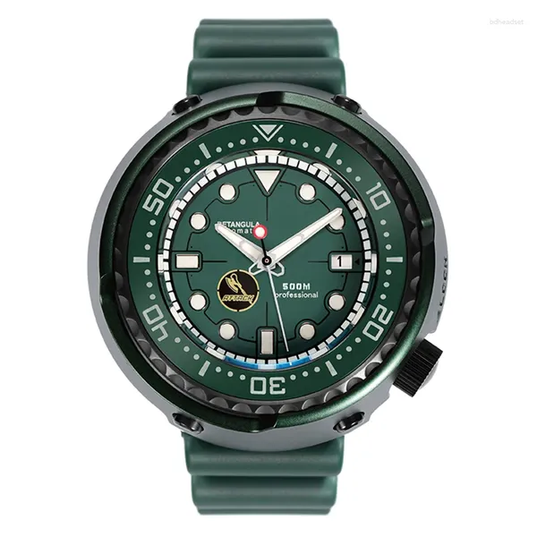 Orologi da polso RDUNAE Orologi da uomo NH35 Movimento meccanico automatico R1ZK-II Lega di titanio verde Classico Orologio subacqueo luminoso Cetro C3