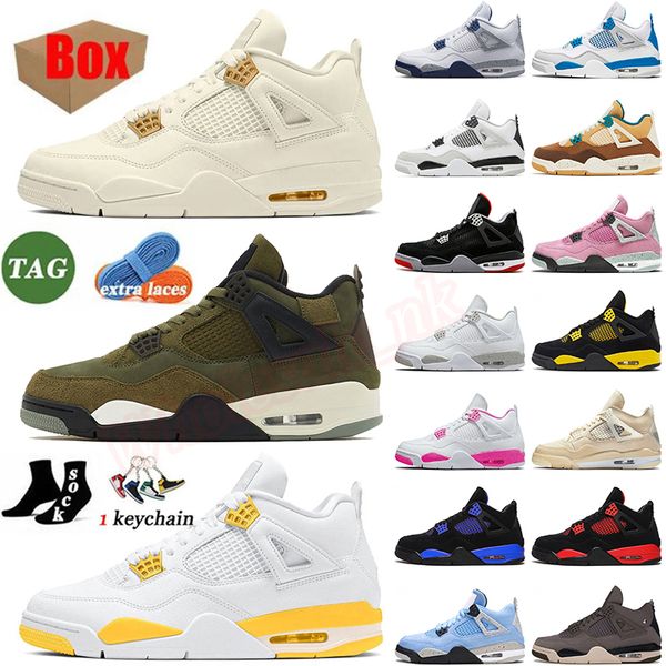 Originals 4s Travis Cactus Jack 4 scarpe da basket per uomo donna Scots Pine Green WMNS Sail Vivid Sulphur Military Black Cat Thunder White Oreo OG Sneakers con scatola