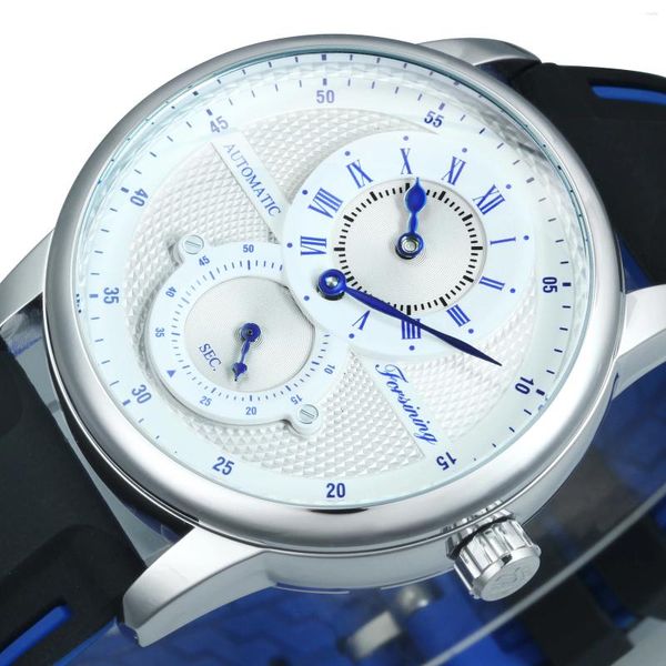 Bilek saatleri Spor Otomatik Mekanik Saatler Mavi Beyaz Alt Koşullar Moda Sıradan Kauçuk Kayış Erkekler