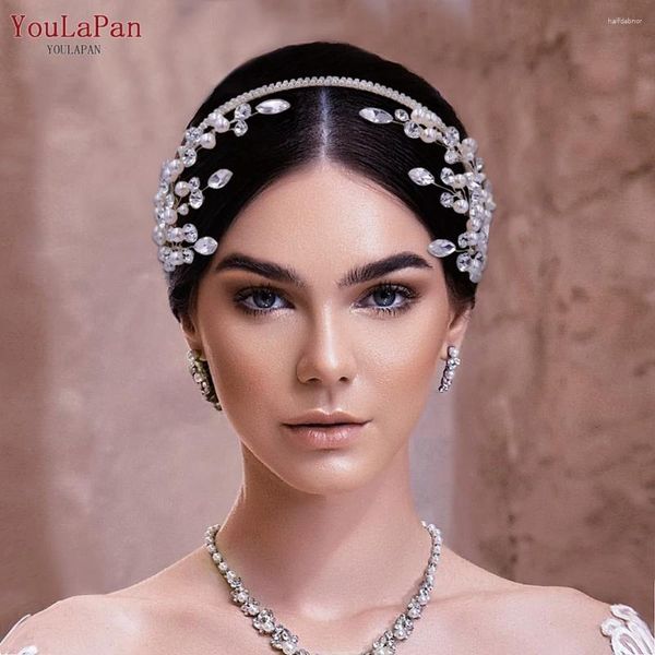 Fermagli per capelli YouLaPan Strass Perla Fascia per capelli da sposa Accessori da sposa fatti a mano Shiny Bride Tiara Ragazze Damigella d'onore Fascia per capelli HP582