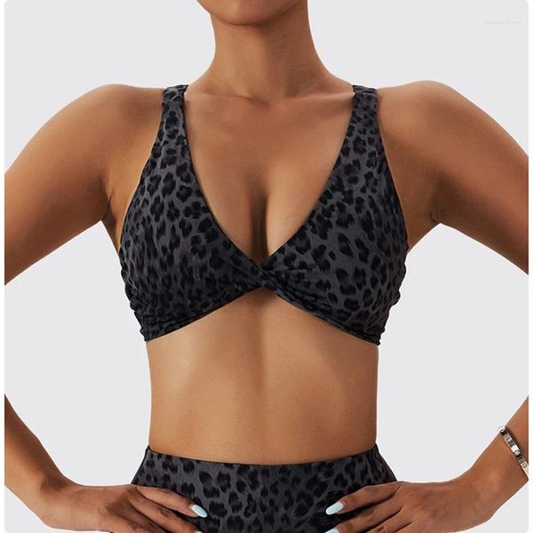 Yoga roupa sutiã esportivo feminino colheita superior respirável impresso leopardo impressão à prova de choque ginásio treino para fitness roupa interior