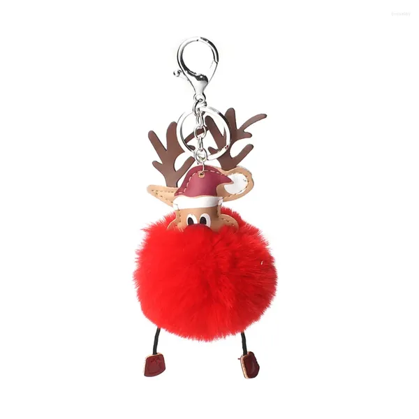 Portachiavi DoreenBeads Portachiavi in peluche Portachiavi Pom Ball Argento Colore Rosso Natale Babbo Natale 19cm(7 4/8