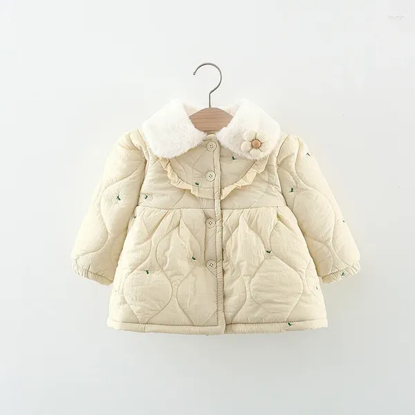 Daunenmantel 2023 bestickte Blumenmädchen mit Samt-Kinder-Winterjacke