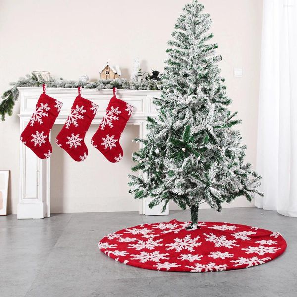 Gartendekorationen, rote festliche Socken, flacher Luxus-Samt-Jacquard, Schneeflocken-Baumbasis, 90 cm, 122 cm, Weihnachtsrock
