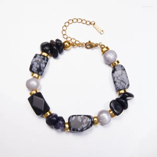 Braccialetti con ciondoli Bracciale con perle in pietra naturale nera moda personalizzata per donne Accessori di gioielli con braccialetti in acciaio inossidabile di lusso