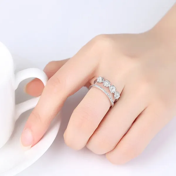 Cluster Ringe Mode Exquisite Silber Überzogene Schmuck Dame Ring Blumen Doppel Deck Zirkon Offenen Finger Für Frauen Hochzeit Versprechen
