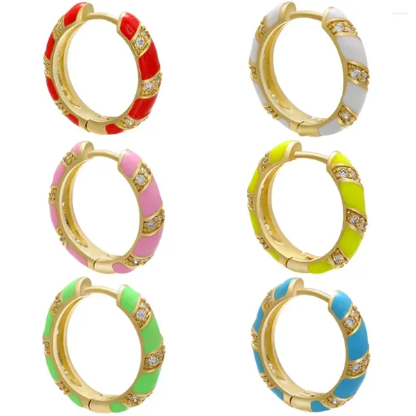 Orecchini a cerchio smaltati per le donne Lacca colorata trafitta artigianale Micro-pavimentato Zircone Accessori per gioielli in ottone Anello auricolare rotondo 2 paia